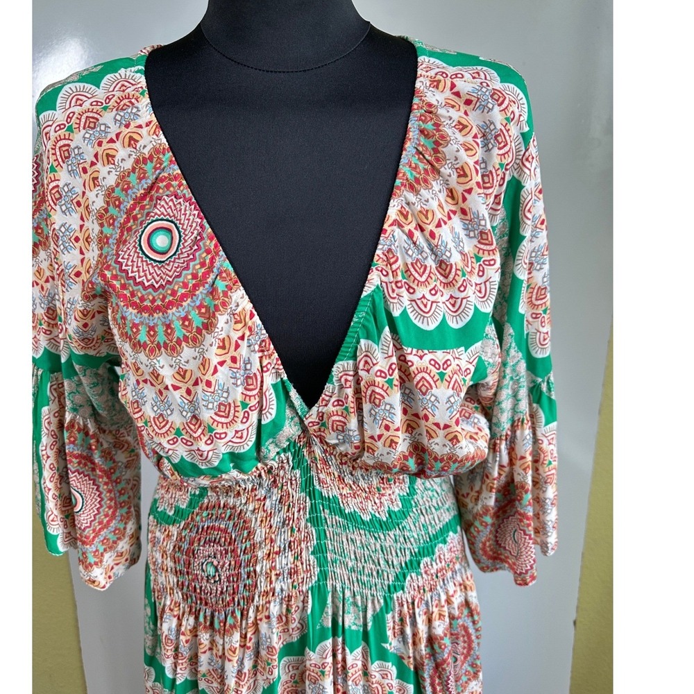 Made in Italy Boho Mandala Maxi Dress Resort Festival Ibiza Peasant‎ Large Beach - Picture 8 of 10